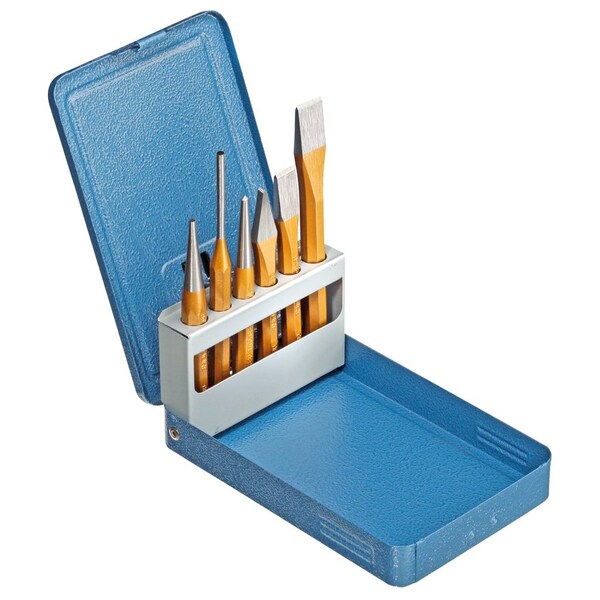 Chisel And Punch Set, 6 pcs, In Metal Case